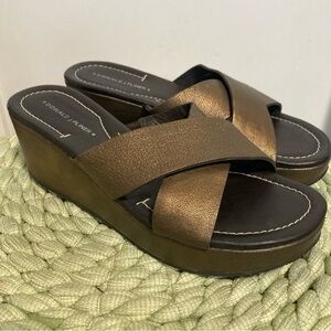 Donald J. Pliner Suza Criss Cross Metallic Leather Copper Platform Wedge Sandal
